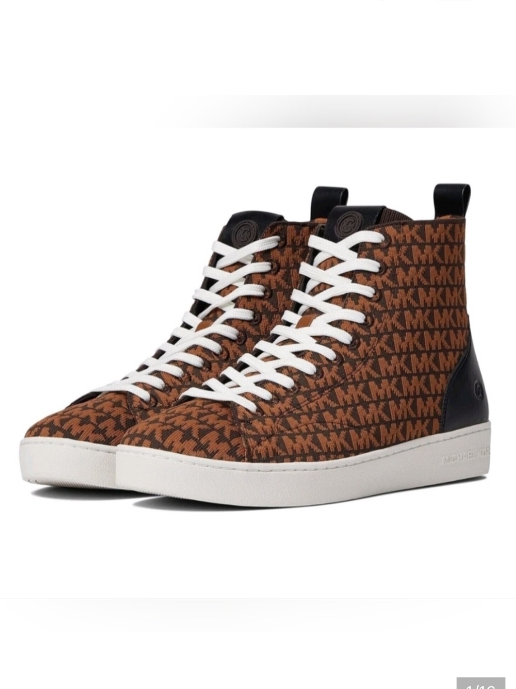 Michael Kors Brown Monogram High-Top Sneakers With Black Accents